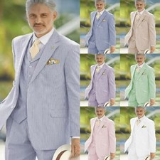 3Pcs Seersucker Cotton Suits for Men Formal Business Men Suits Wedding Tuxedos