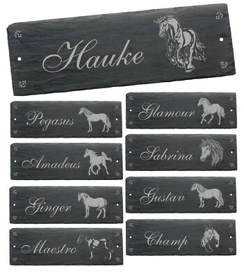 Schiefertafel Pferd Stalltafel Schild mit Gravur Namensschild Pferdebox 22x8cm ✔