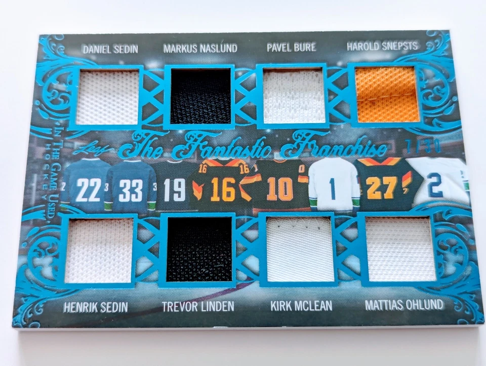 🔥#/30 BURE LINDEN SEDIN MCLEAN SNEPSTS NASLUND 8 RELIQUIAS 2020-21 Juego de hojas usado🔥 Foto 2 de 4