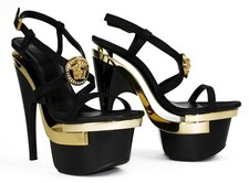 New Versace Gold Black Triple Platform Swarov...