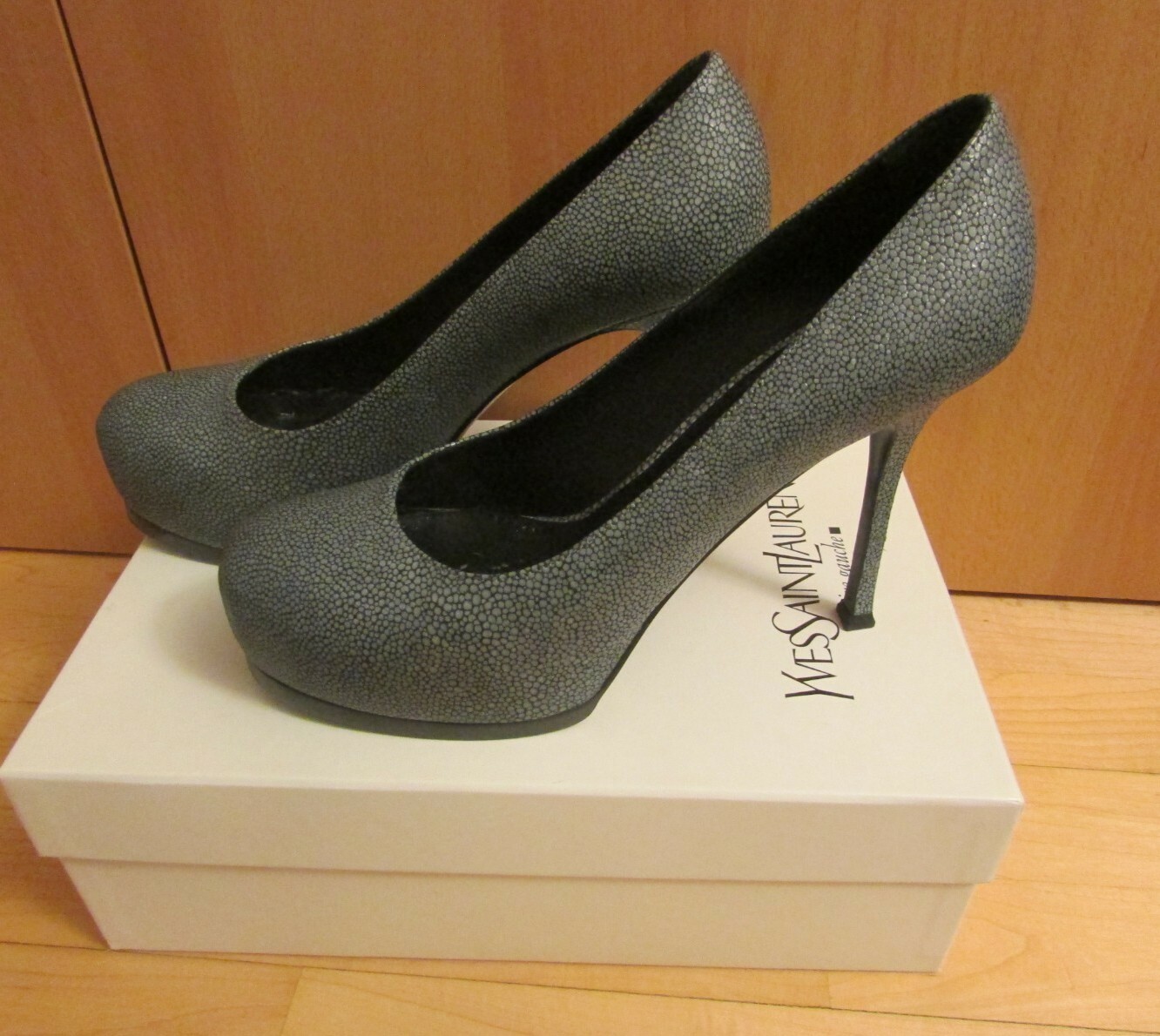 SAINT LAURENT YSL Tribtoo 80 Pump Grigio Stampa Razza Taglia 40