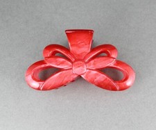 Red hair clip marbled bow plastic 3.5" long barrette accessory claw clamp
