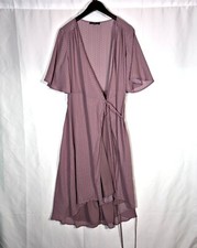 Lulus Socialite Polka Dot Wrap Midi Dress Womens Large Pink Short Sleeve V-Neck