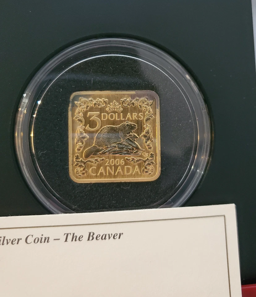 Rare Limited Canada 2006 Square The Beaver Gold Sterling Silver 3 Dollar Coin - Image 2 of 3