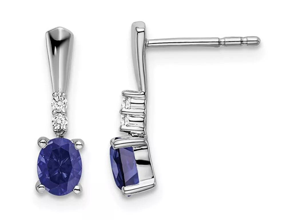7 10 Carat ctw Lab Created Blue Sapphire Earrings 14K White Gold
