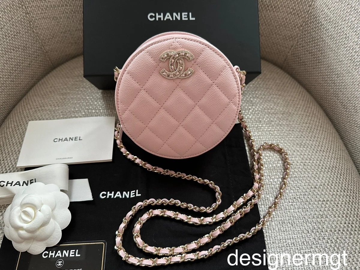 NIB 100%AUTH CHANEL 22S Rose Clair Caviar Leather Round Mini Bag Crystal CC  Logo $3,350.00 - PicClick