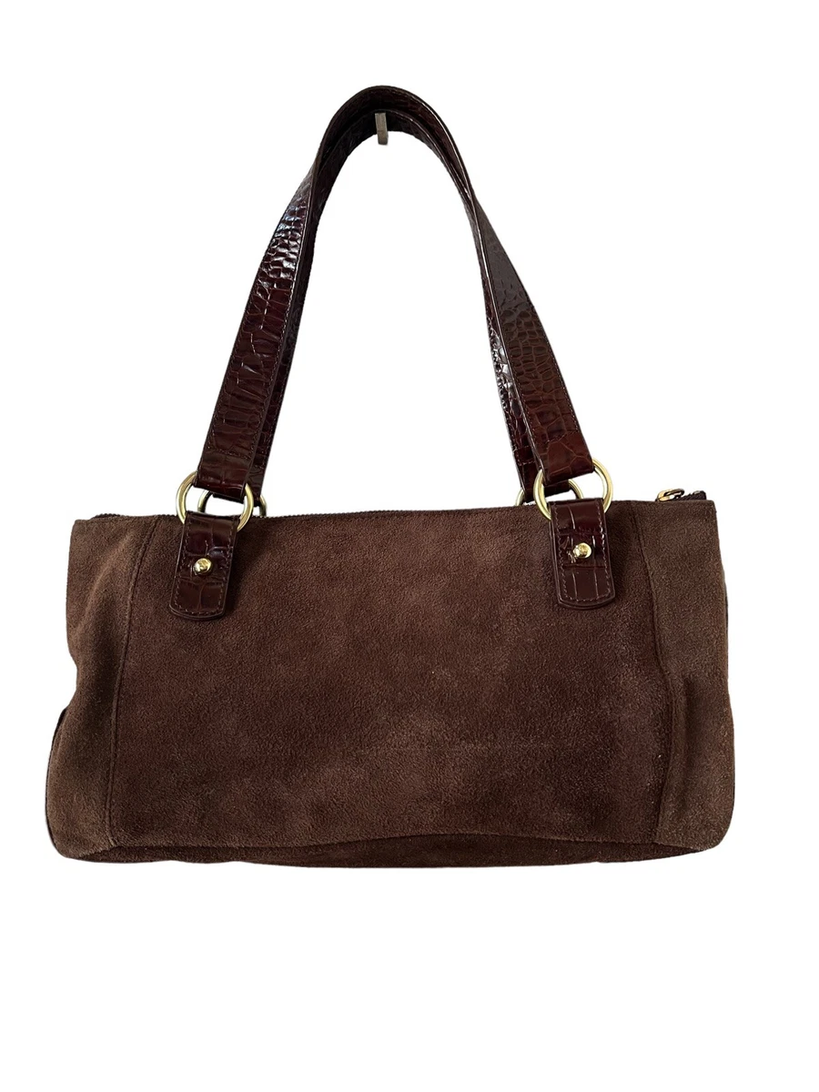 Ralph Lauren Brown Bag Purse Handbag Shoulder Croc Embossed Genuine Suede