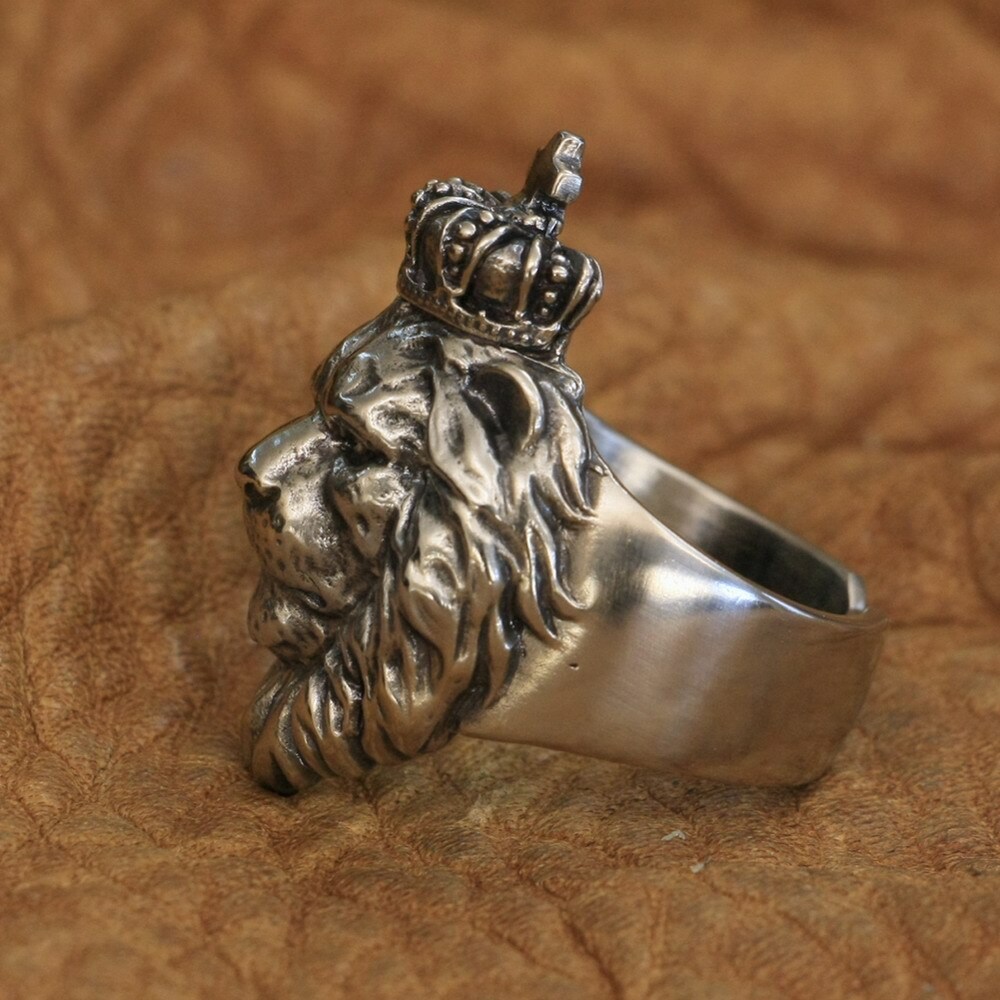 ライオネルRING Cupronickel Lion King Ring Mens Biker Rock Punk Ring CP190A US 7