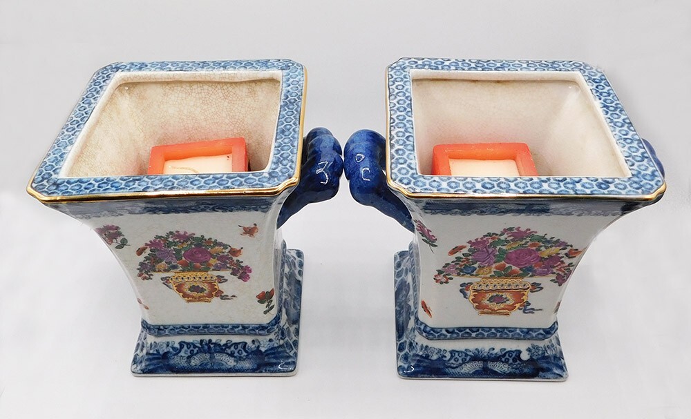 Pair of Vintage JUWC 1897 United Wilson Hand Painted Porcelain Crackle