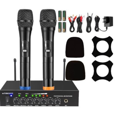 Doppel UHF Funk Mikrofon Set Microphone Kabellos Microfon Mic Karaoke Bluetooth