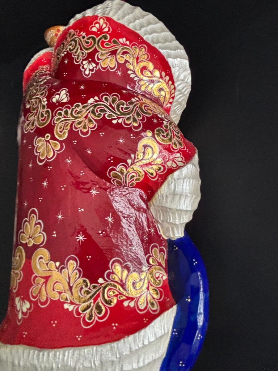 Figurine en bois sculpté père noël décoration de noël peinte