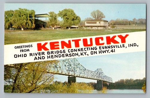 Evansville Henderson Kentucky KY Ohio River Bridge Hwy 41 Vintage Postcard 1950s