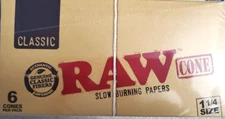 RAW Classic Pre-Rolled Cones 1 1/4 Full Box 32 x 6 = 192 CONES, Free Shipping