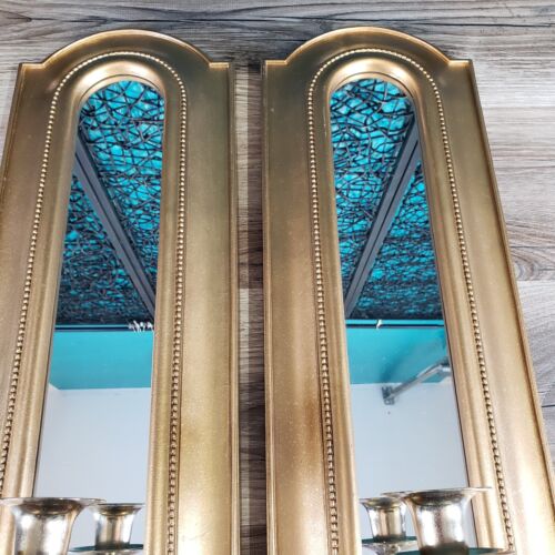 Vintage Home Interiors 2er SET GOLD verspiegelte Wandkerzenleuchter Hollywood GLAM - Bild 3 von 13