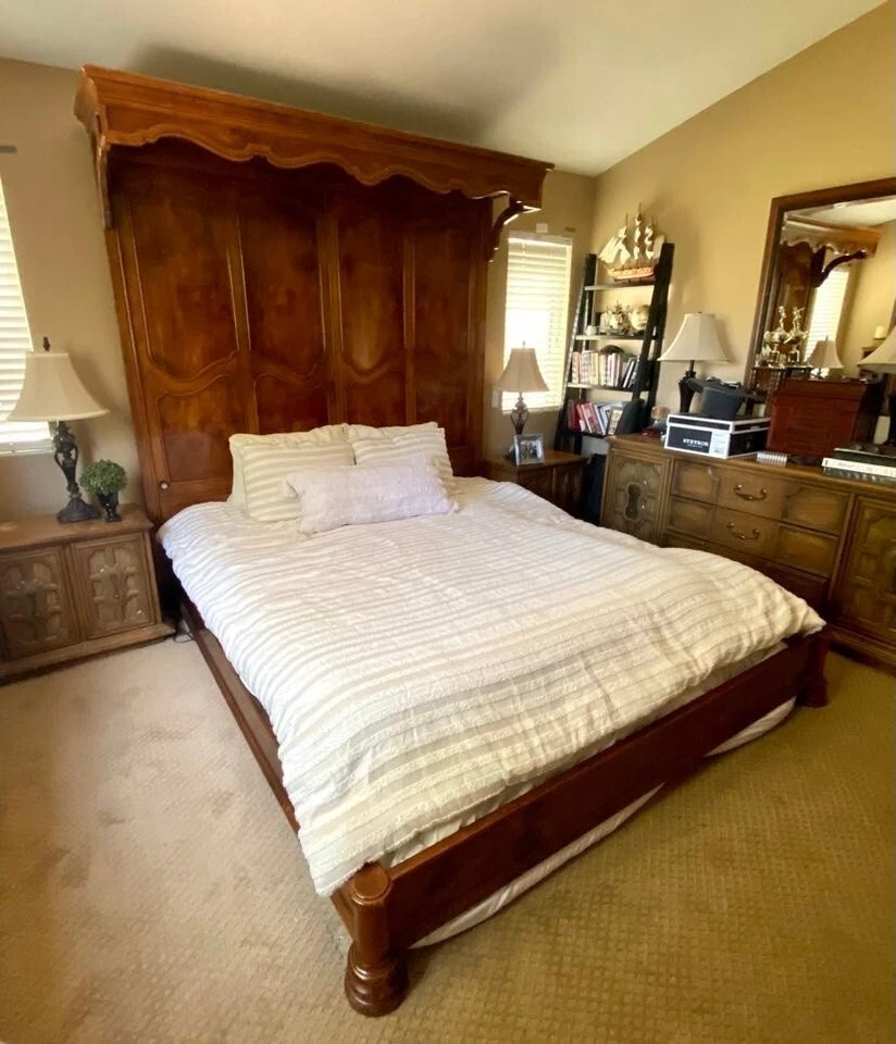 Henredon Villandry CAL King Canopy Tester Bed Walnut Wood 1980's Mansion $15K - Image 4 of 4