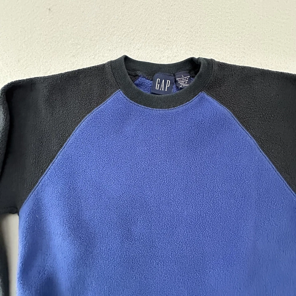 VINTAGE Gap Sweater Youth Large Blue Fleece Raglan Style Colorblock - Image 3 of 4