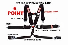 6 POINT SFI 16.1 RACING HARNESS ROLL BAR MOUNT STERNUM STRAP  3" CAM LOCK BLACK
