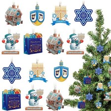 Hanukkah Ornaments Wooden Chanukah Jewish Dreidel Jewish Menorah Hanukkah 6 P...