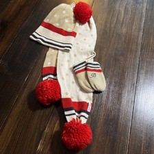 BRUMS Cable Knit Pom Pom Hat, Scarf Mittens Set - Toddlers Size