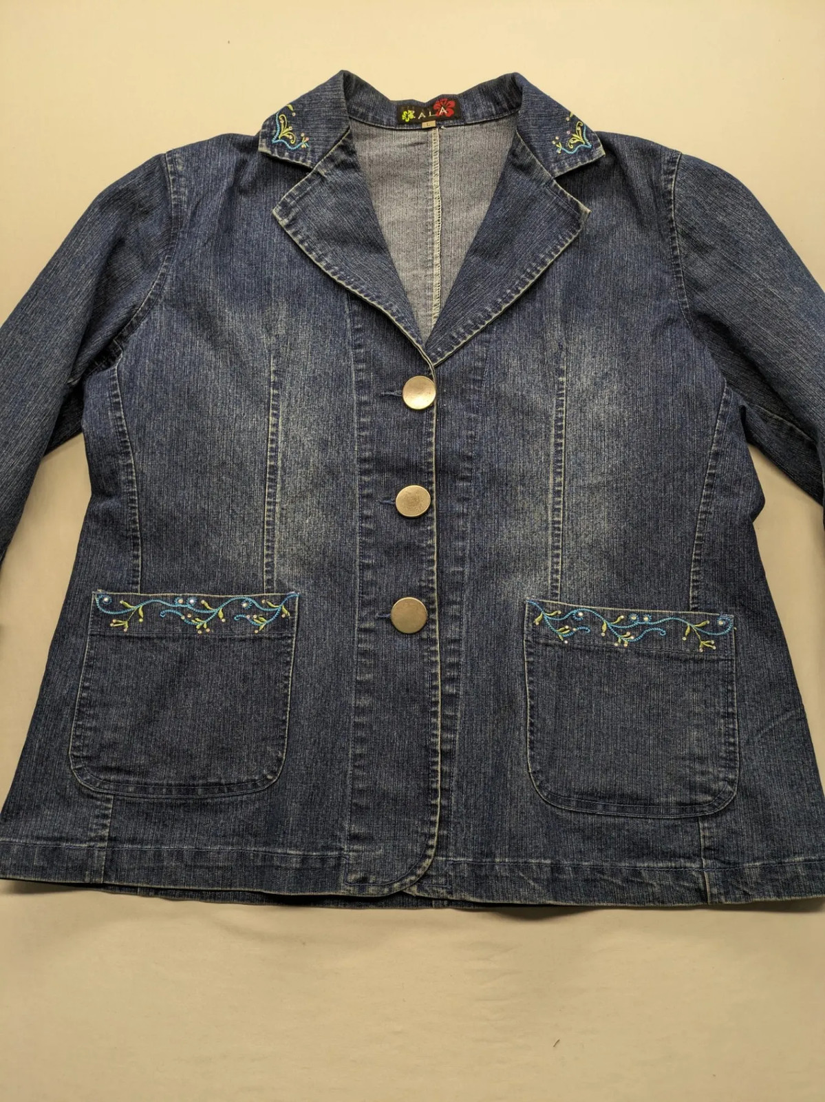 Zala Damen Jeansjacke Gr L Blau Blazer mit Stickerei Baumwolle Stretch image 9