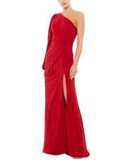 Mac Duggal One-Shoulder Puff Sleeve Faux Wrap Gown Women's