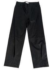 Image of M&S Women's Trousers Size 14 Black Pure Leather High Waist Wide Leg New