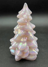 Collectible Mosser Art Glass Pink Crown Tuscan Iridescent Christmas Tree 5" 