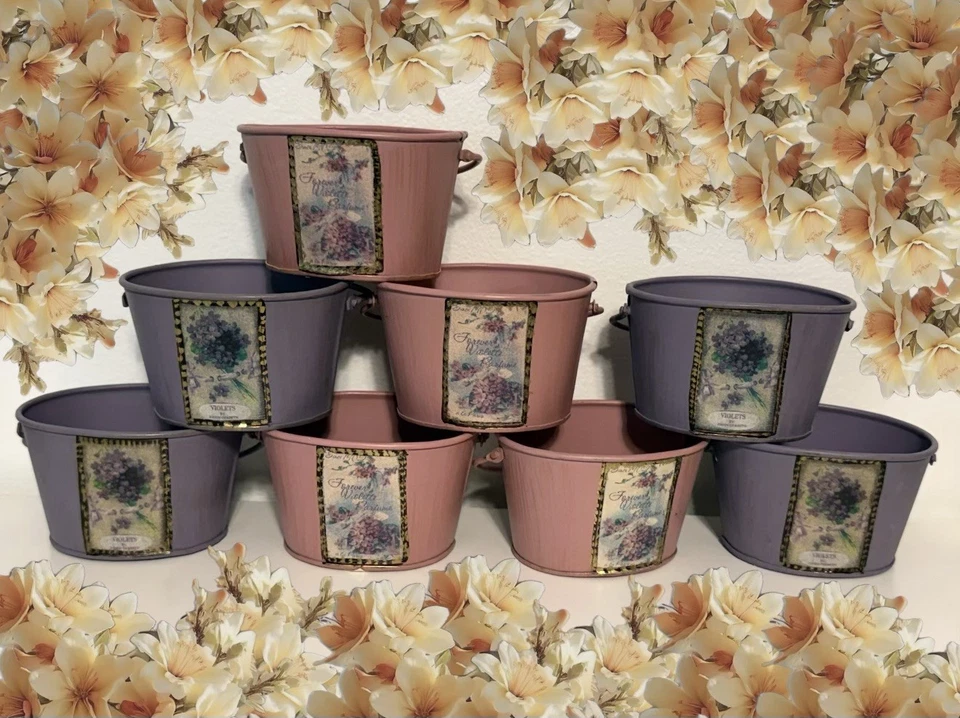 Lote de 17 macetas de metal paquete de semillas victorianas de colección decoración de ducha nupcial para bebé Foto 3 de 3