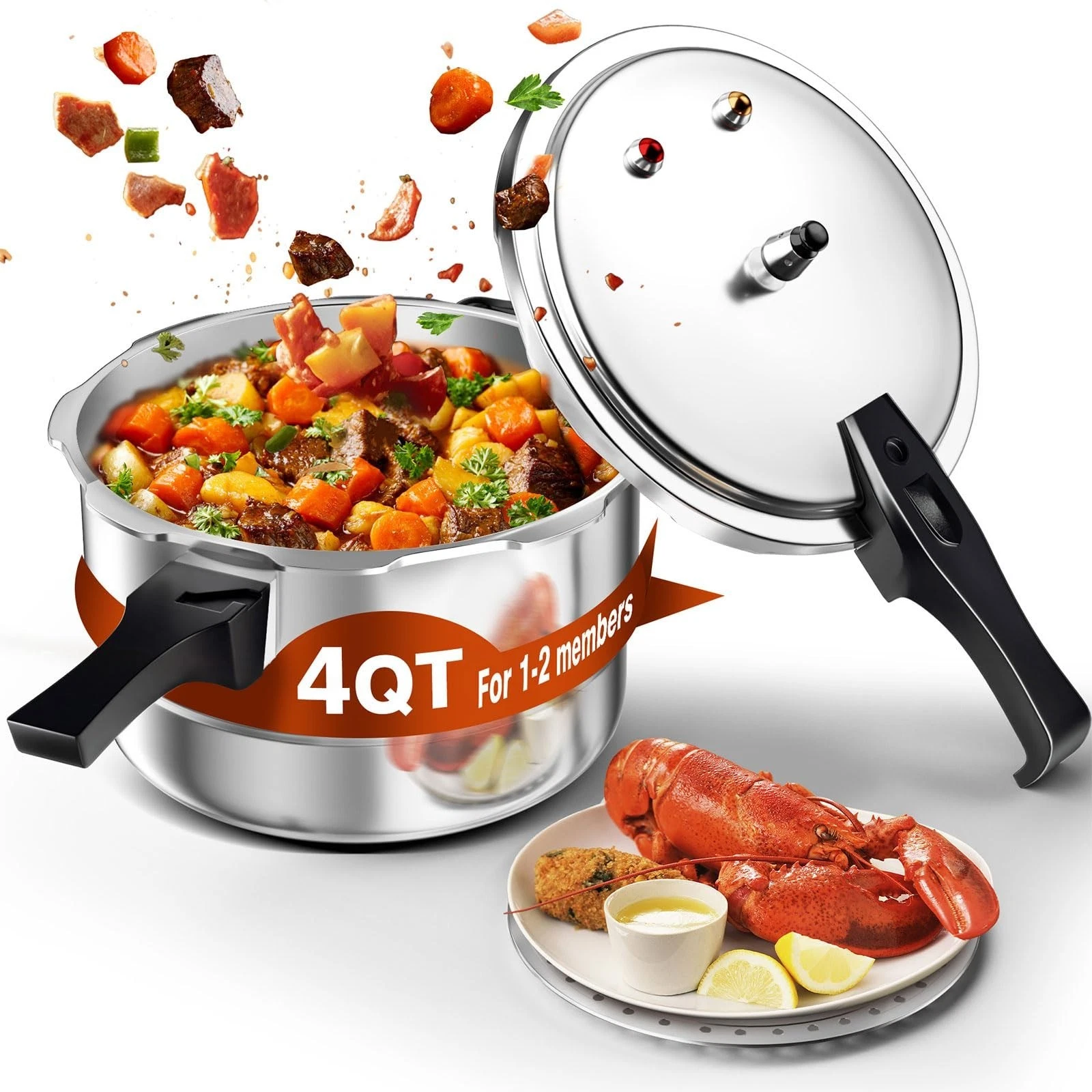 4QT Aluminum Pressure Cooker with Release Valve, Safe Canner for Gas & Induction