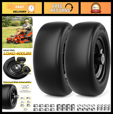 Flat Free Lawn Mower Tires 11x6.00-5, Solid Front Wheels, 400Lbs Load, 2Pack