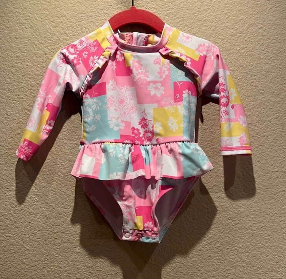 Nicole Miller Baby Girl’s Rashguard Swimsuit Size 12 Months Retro Pastel - Image 2 of 4