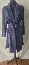 Raquel Allegra Navy Blue Belted Long Jacket Sz MEDIUM Long Sleeves