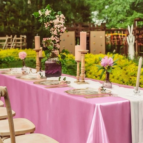 Accesorios Boda Fiesta Satén Mantel Blanco Rosa Monocromático Mantel - Imagen 7 de 16