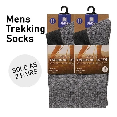 2 Pairs Walking Hiking Socks Thick Cushioned Heel Toe Outdoor Trekking Boot Sock