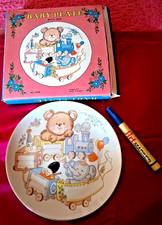 NEW 8 1/4 X 8 1/4 BABY BIRTH ANNOUNCEMENT PLATE W/CUTE TEDDY BEAR,ELEPHANT