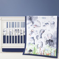3 Pcs Baby Crib Bedding Set Under The Sea Ocean Nursery Nautical Crib Set Inc...