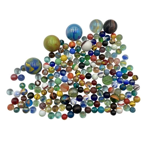 Glass Marbles Lot Swirl Cat Eye Shooters Colourful Mixed Vintage 70s/80s Retro