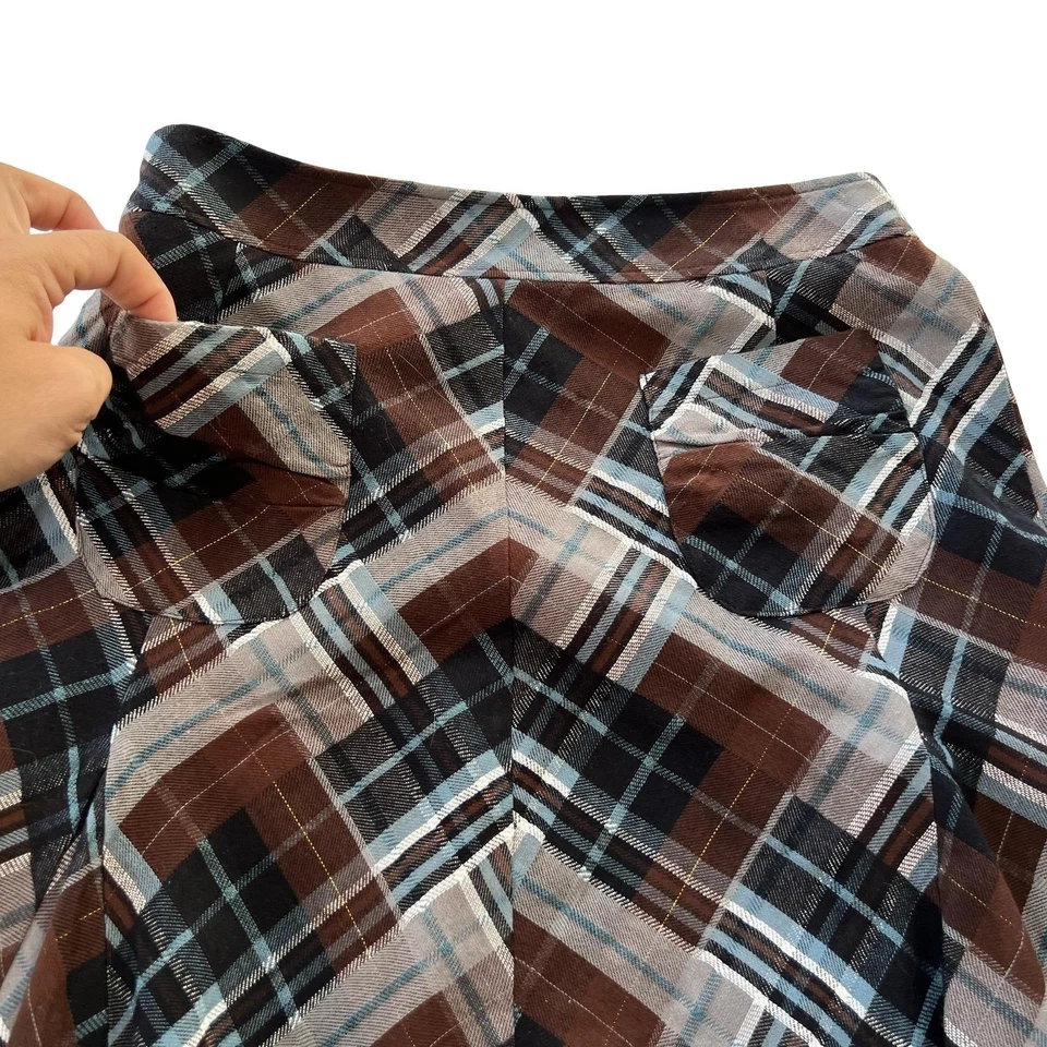 Falda Tahari Mujer Mediana Marrón Azul Cuadros Línea A Midi Forrada Bolsillos Cinturón Foto 4 de 4
