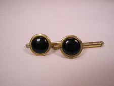 SINGLES 2 3/8" Black  Gold Tone Round Vintage Formal Tuxedo Shirt Stud b284