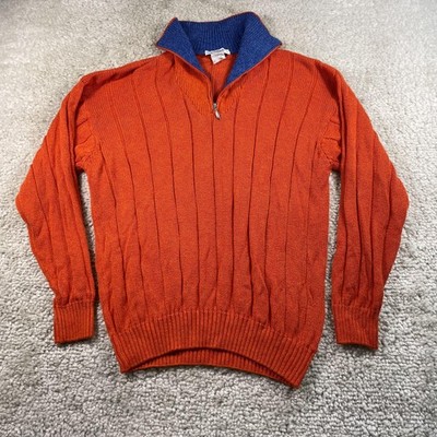 Bullock & Jones Sweater Mens Large Orange Quarter Zip Cotton Made in Italy Knit