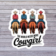 Cowgirl sticker vinyl decal western cowgirls riding horses rear view