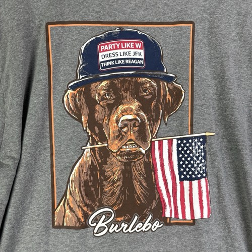Burlebo T-Shirt Short Sleeve Party Like W USA Flag JFK Dog Logo Gray Men’s Large - Picture 3 of 7