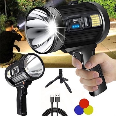 Super Bright Solar/USB Rechargeable Spotlight Flashlight 1000,000LM Searchlight