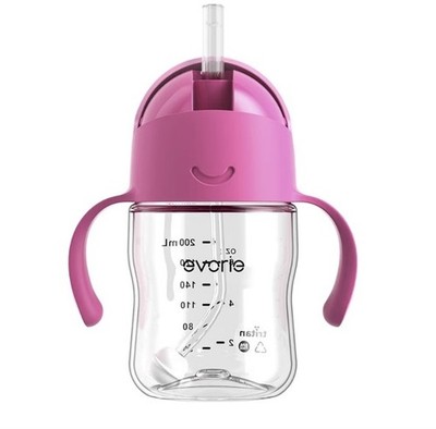 Evorie Tritan Weighted Straw Sippy Cup with Handles   7oz Training Bottle (pink)