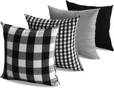 Black  White Buffalo Plaid Outdoor Throw Pillow Covers 18x18 Set of 4 Buffalo