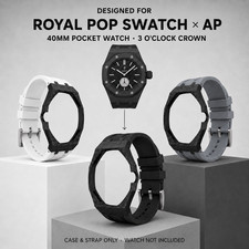 Carbon Fiber Case Silicone Strap Compatible with AP x Swatch Royal Pop
