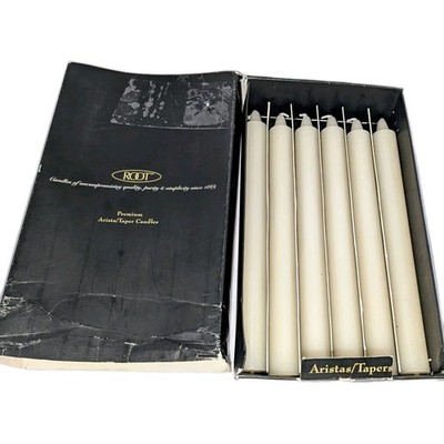 Root Candle 9'' Arista Dinner Candles Ivory Off-White Boxed x6 Unused Tapers Box
