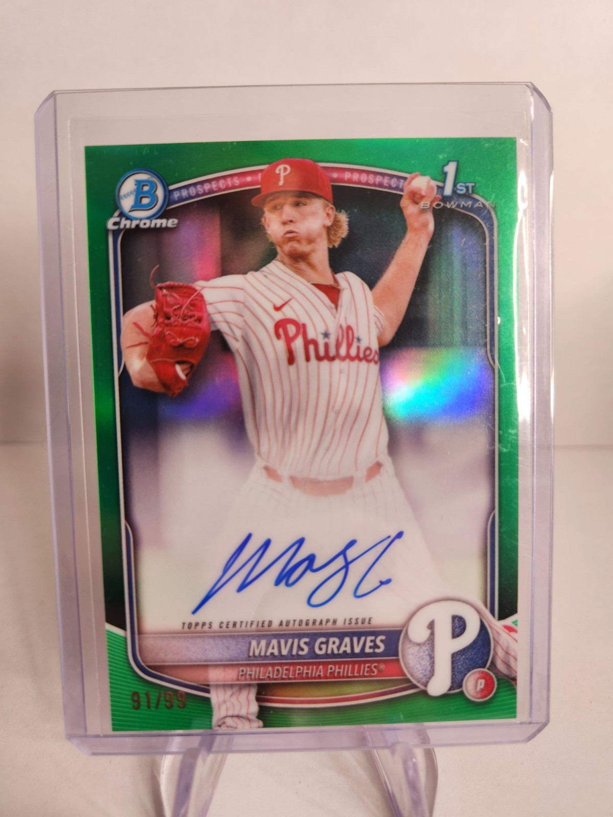 Mavis Graves 2025 1st Bowman Chrome AUTO True GREEN REFRACTOR /99 Phillies SP