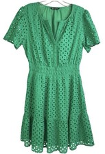 EUC PrettyGarden-Green VNeck Eyelet A Line Lace Spring/Summer Midi Dress Sz XXL
