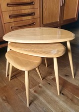 Vintage Nest of 3 Ercol Blonde Pebble Tables